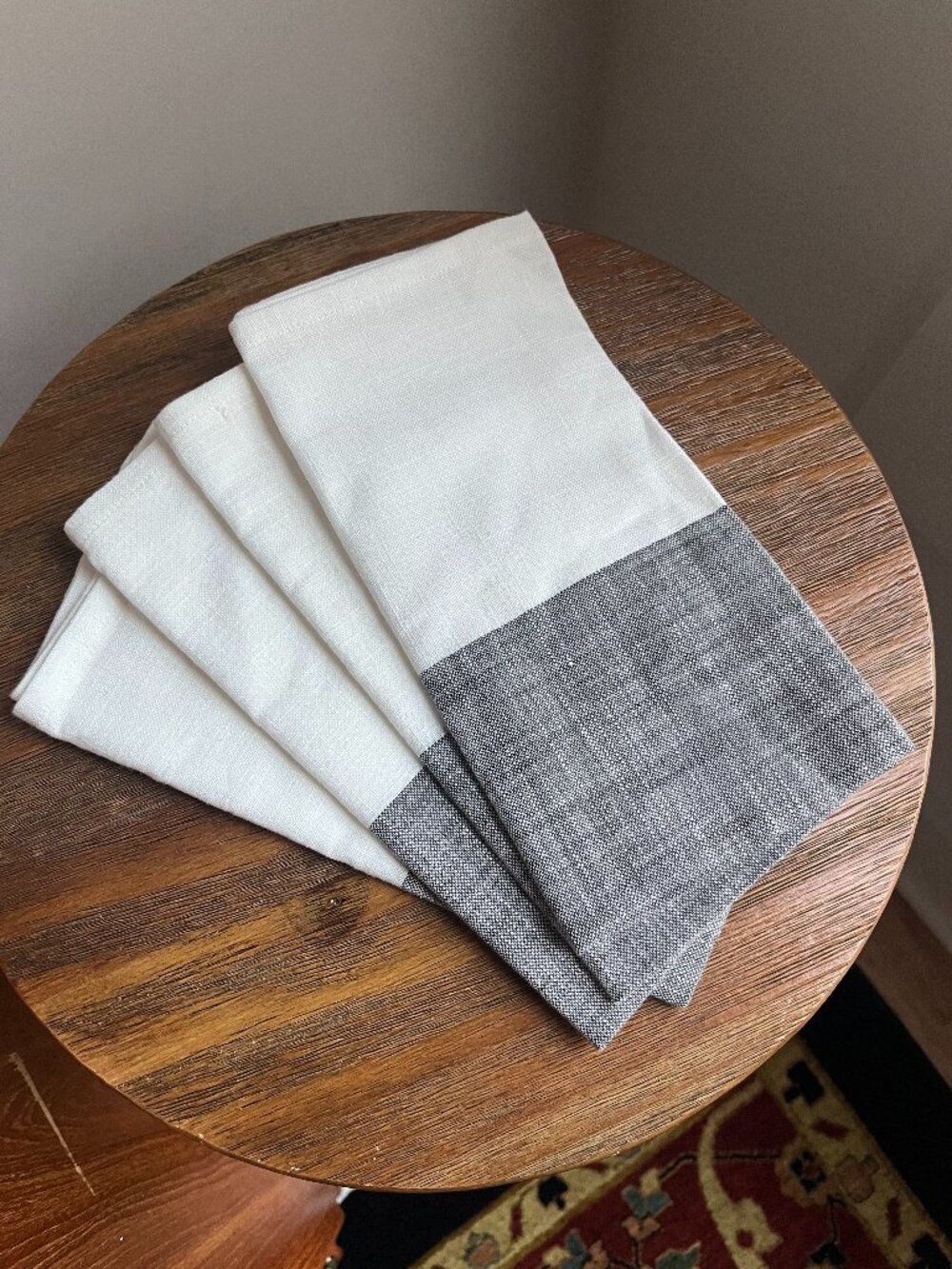 West Elm Set of 4 Napkins 100% Cotton Grey and White